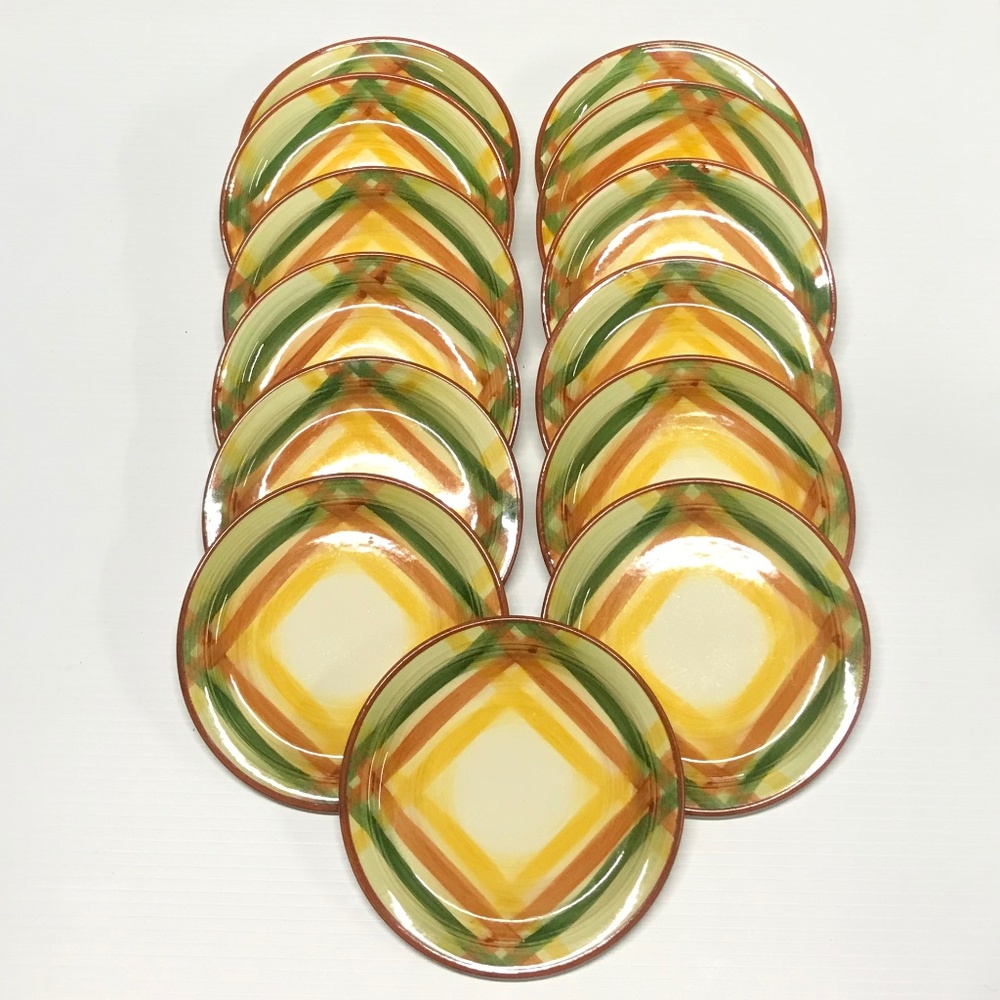 VINTAGE HAND-PAINTED VERNONWARE - HOMESPUN - (SET OF 13) 6 1/2" SAUCER/PLATE